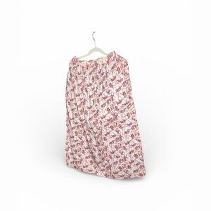 Pink Floral Midi Skirt with Elastic Waist
